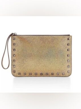 NWOT Rebecca Minkoff Glitter Studded Metallic Holographic Gold Wristlet Clutch